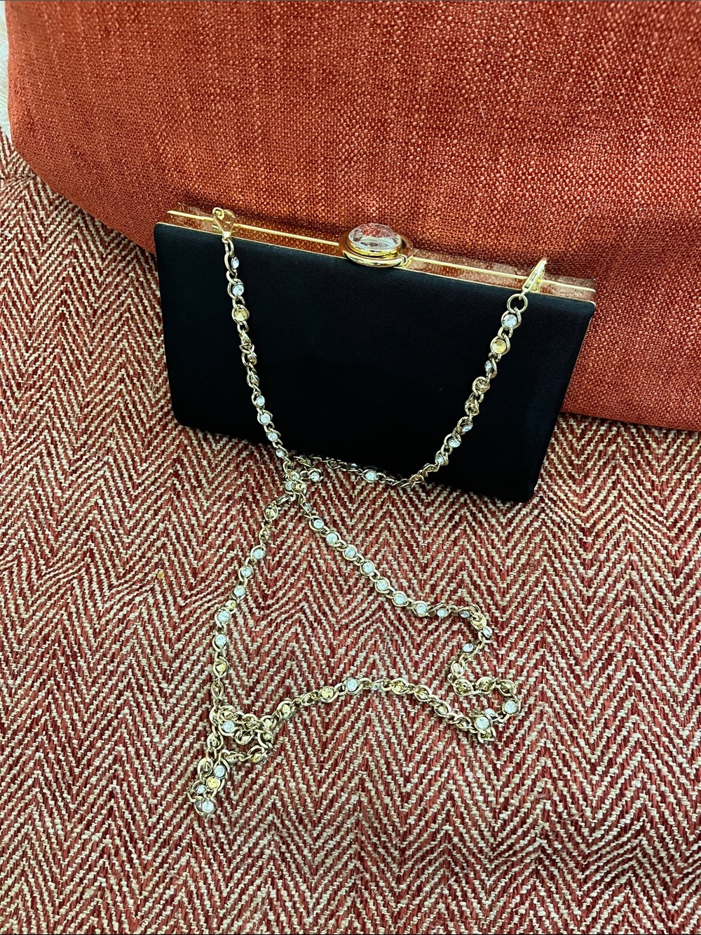 Ted Baker London Black  Clutch with Gold Crystal Chain